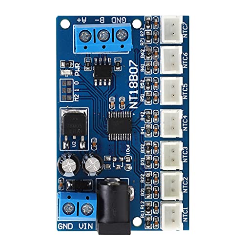 RS485 Temperature Sensor Module, Industrial Grade 7 Channel Temperature Measurement Board with Wide Voltage Range 6?24V for PLC Systems and Automation Control