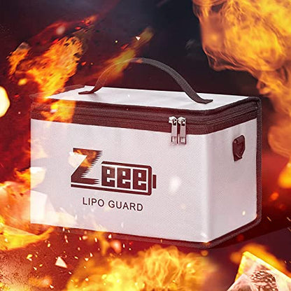 Zeee Lipo Safe Bag Battery Fireproof - 10 Cell Adjustable(10.6x6.7x6.7in) | Large Capacity Storage Guard Battery Safey Pouch for Storage Charging