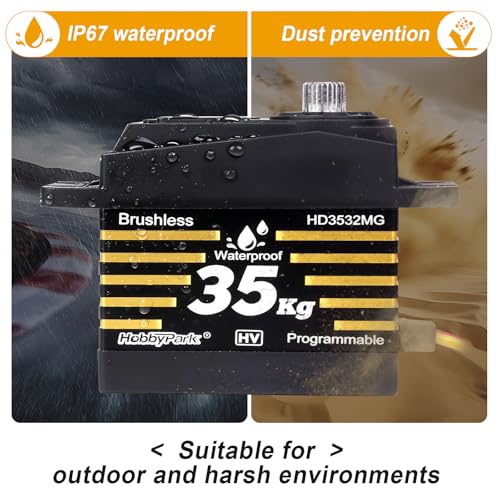 HobbyPark Waterproof RC Servo High Torque Brushless Motor Metal Gear Digital Servo for 1/8 1/10 RC Crawler Car RC Truck Buggy RC Basher Bashing HV 8.4V (35kg Torque)
