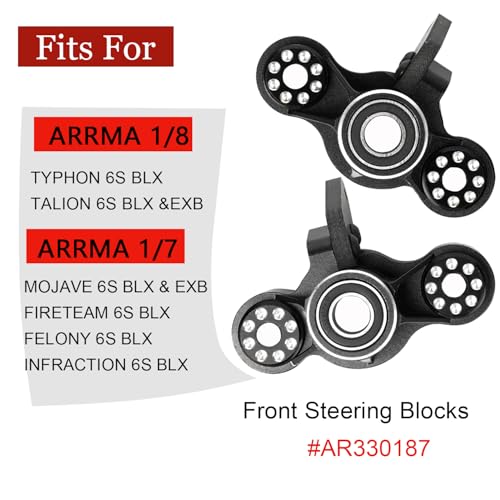 Aluminum Front Steering Knuckles Blocks for ARRMA 6S 1/8 Mojave | TYHPON Infraction FIRETEAM Felony BLX 6S 1/7 4WD, RC Caster Blocks C-Hubs w/Bearings,Hub Carriers Parts AR330187 - color: Black, size: Front Steering Knuckles(Thin)
