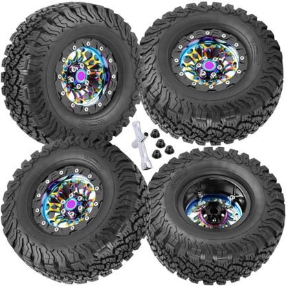 RC 2.2 in Wheel Tires for 1/10 SCX10 SCX10 II 90046 SCX10 III AXI03007 SCX10 Pro TRX4 TRX6 Gen7 Gen8 D90 VS4-10 MST CFX RC Crawler Car,BRCatWPark Aluminum RC 2.2 Wheel,Colorful