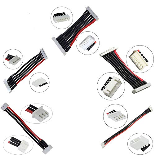 2S/3S/4S/5S/6S Battery Balance Charger Silicone Wire Extension Lead JST-XH Connector Adapter Plug Battery Wire Balance Leads Extension Cable for Li-Po Batteries 200mm 22AWG(Each Size 2pcs)
