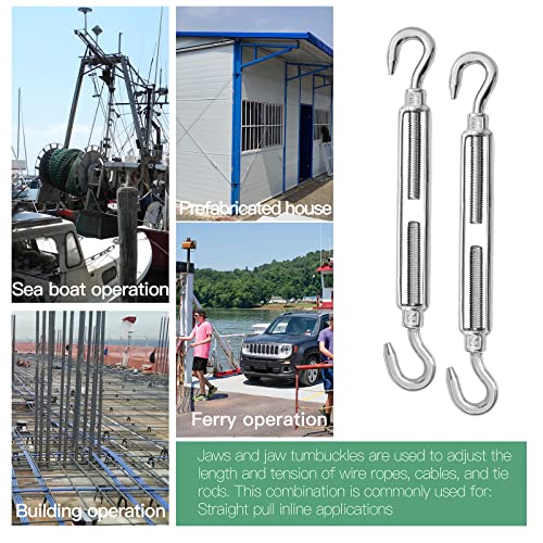 6PCS M10 Hook & Hook Turnbuckle 304 Stainless Steel Turnbuckle Wire Rope Tension Heavy Duty Turnbuckles for Cable Railing Wire Rope Hardware Kit (M10, Hook & Hook) - style: Hook & Hook-M-10