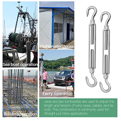6PCS M10 Hook & Hook Turnbuckle 304 Stainless Steel Turnbuckle Wire Rope Tension Heavy Duty Turnbuckles for Cable Railing Wire Rope Hardware Kit (M10, Hook & Hook) - style: Hook & Hook-M-10