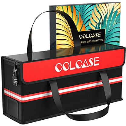 COLCASE Lipo Bag Fireproof Explosionproof Ebike Battery Storage Charging | Silicone Coated Fiberglass Ebike Battery Lipo Battery Bag wih Combination Lock 20 x 5.5 x 9 inches
