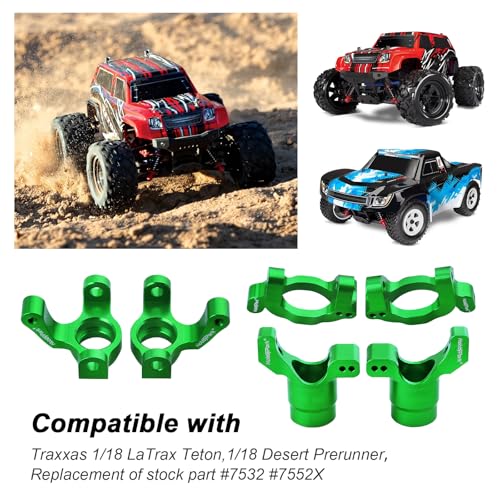 Hobbypark Aluminum Caster Blocks C-Hubs Steering Block Stub Axle Carriers Knuckles Set for Traxxas 1/18 LaTrax Teton Desert Prerunner Rally, Replace Parts 7532 7552X (Green) - color: Green
