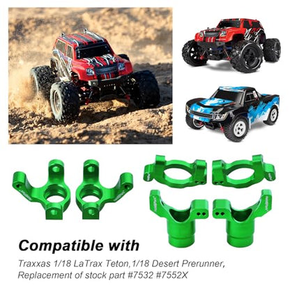 Hobbypark Aluminum Caster Blocks C-Hubs Steering Block Stub Axle Carriers Knuckles Set for Traxxas 1/18 LaTrax Teton Desert Prerunner Rally, Replace Parts 7532 7552X (Green) - color: Green