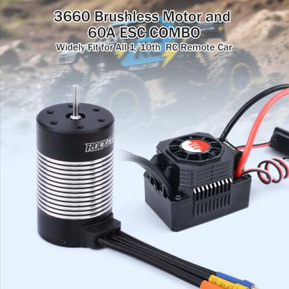 Surpass Hobby 3660 2600Kv Brushless Motor and ESC Combo 60A Waterproof Brushless ESC Combo Kit for 1/10 Remote Control Car Truck - style: 3660 Motor 2600kv +60A ESC