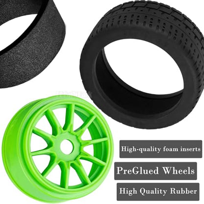 RC Highway Tires Wheel for 1/8 Typhon 6s BLX,1/7 Infraction 6S BLX/Limitless,RC Drift Off Road Buggy Rally Truck Wheels and Tires,4PCS RC High Speed Wheel Highway Rubber Tires,Green - color: Green - (4pcs High Speed Wheel)