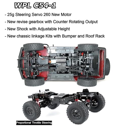 HLSFWDRIVE WPL C54-1 RC Crawler 1/16 RC Truck Off Road RTR | RC Rock Crawler 4x4 All Terrain Proportional Control 260 Motor Upgraded Chassis Counter Rotating Gearbox Hobby Toy Adult