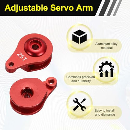 MECCANIXITY 1pcs 25T Servo Horn Arm Adjustable 1 Hole High-Torque Aluminum Alloy Servo Arm for 1/10 RC Model Car Truck Robot Boat Airplane, Red - color: Red