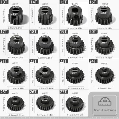 0.5M Pinion Gear 18T 19T 20T 21T 22T Hardened Steel 3.175mm Bore with 2.3mm Adapter Shaft, Gear for ARRMA 1/14 Typhon 1/16 Mojave 1/18 Granite, Losi 1/12, 0.5Mod Gear 13T-27T for HOBBYWING Motors - size: 18 19 20 21 22T, style: 5 Gears +5 Shafts Set