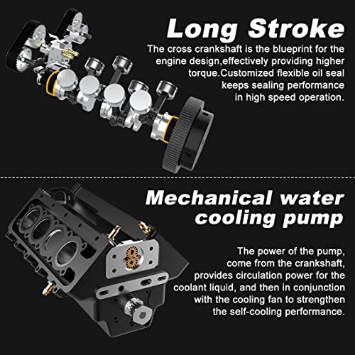 HOWIN FS-V800 1/10 Scale V8 Four-Stroke Nitro Engine Model – 28cc Eight-Cylinder Water-Cooled for RC Car & Boat, Metal Mechanical Simulation Engine (Finished Version)