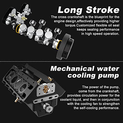 HOWIN FS-V800 1/10 Scale V8 Four-Stroke Nitro Engine Model – 28cc Eight-Cylinder Water-Cooled for RC Car & Boat, Metal Mechanical Simulation Engine (Finished Version)