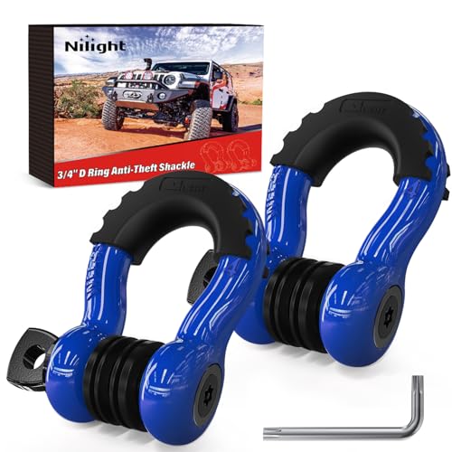 Nilight 3/4" D Ring Anti-Theft Shackle Tow Hook Jeep Truck SUV ATV UTV | Off Road Recovery Gear 19T 41,887 lbs Break Strength 4.75T WLL Rust-Resistant Anti-Rattle Isolators Heavy Duty Blue 2pack - color: Blue 3/4" w/Anti-Theft Shackle, size: Shackle