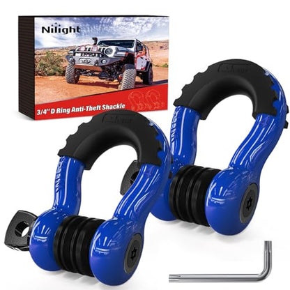 Nilight 3/4" D Ring Anti-Theft Shackle Tow Hook Jeep Truck SUV ATV UTV | Off Road Recovery Gear 19T 41,887 lbs Break Strength 4.75T WLL Rust-Resistant Anti-Rattle Isolators Heavy Duty Blue 2pack - color: Blue 3/4" w/Anti-Theft Shackle, size: Shackle