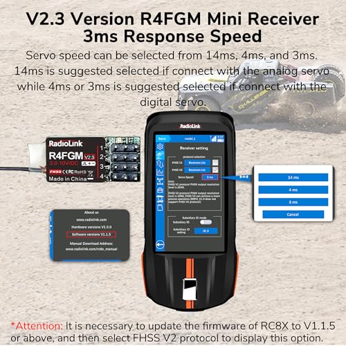 Radiolink R4FGM 4CH 400m RC Gyro Receiver for Radiolink Transmitter | 2.4GHz, for Mini RC Cars, Long Range Control, for RC Remote Controller Radiolink RC8X/RC6GS V3/RC4GS V3/T8FB/T12D/T16D
