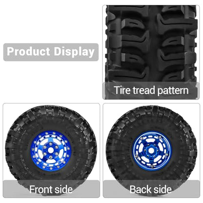 1.9" Alloy Wheels + Rubber Tires 4-Pack, Compatible with TRX4, SCX10, SCX10 III, 90046, D90 and Other Popular RC Crawler Models (blue) - color: blue