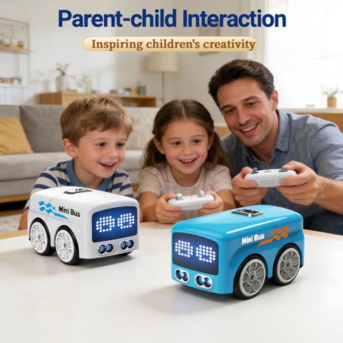 Magic Mini Bus Toy – Interactive Inductive Magic Follows Line Car with Cute LED Lights, Gesture-Follow & Smart RC Control & Follow/Escape Modes – STEM Toy for Ages 5 6 7 8 Boys & Girls (White) - color: White