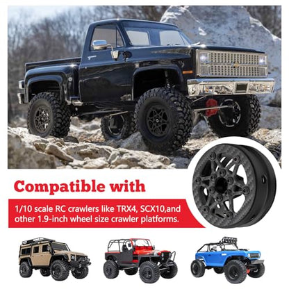 HobbyPark Carbon Fiber 1.9 Beadlock Wheels Rims for TRX4 SCX10 1/10 Crawler Car 1.9 inch Beadlocks Upgrades (Style B) - style: Style B