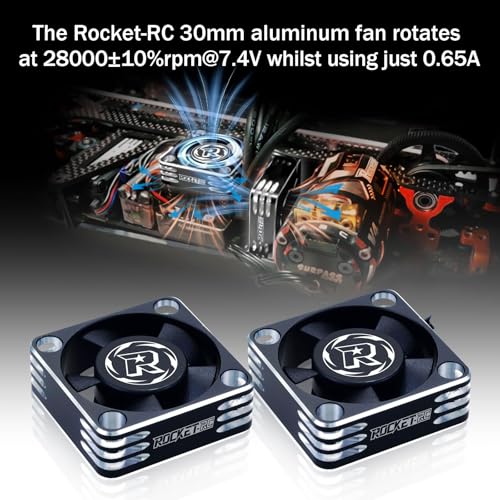 2Pack 30mm RC Motor Fan 28000RPM ESC Cooling Fan for RC Car 1/8 1/10 1/12 Scale 540 550 Brushless Motor (Black Silver) - style: 2pack 30mm Black Silver
