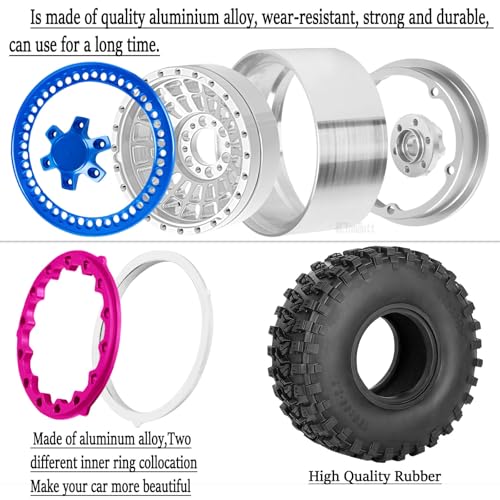 RC Aluminum 2.2”Beadlock Wheel Tires Set for 1/10 RC Crawler Car,TRX6 TRX4 SCX10 II III 90046 D90 Gen8 MST CFX VS4-10,RC Wheels 2.2 Beadlock Wheel Rims,(4PCS) Silver - color: Silver -(Rc Wheels Tires)
