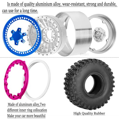 RC Aluminum 2.2”Beadlock Wheel Tires Set for 1/10 RC Crawler Car,TRX6 TRX4 SCX10 II III 90046 D90 Gen8 MST CFX VS4-10,RC Wheels 2.2 Beadlock Wheel Rims,(4PCS) Silver - color: Silver -(Rc Wheels Tires)
