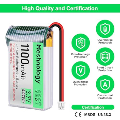2PCS 3.7V 1100mAh Li Battery with USB Charger Cable 102540 1S LiPo Battery with Protection Board Insulated Rubber Tape and Micro JST 1.25 Plug for Arduino ESP32 Module Board Drone RC Car