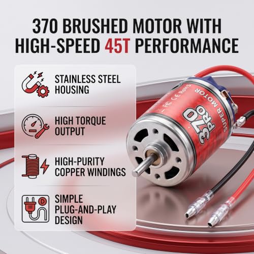 SUNGOOYUE 45T 370 Brushed Motor for 1/10 Scale RC Car Boat, High Stainless Steel Casing Motor with 2.3mm D Shaft, Low Noise Efficient Energy Conversion for RC Enthusiasts