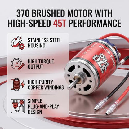 SUNGOOYUE 45T 370 Brushed Motor for 1/10 Scale RC Car Boat, High Stainless Steel Casing Motor with 2.3mm D Shaft, Low Noise Efficient Energy Conversion for RC Enthusiasts