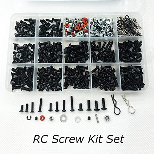 620Pcs RC Screw Kit Screws Assortment Set M3 M4 Hex Nut Shell Buckle RC Repair Tool Kit Hardware Fastener for 1/8 1/10 1/12 1/16 Scale RC Cars Truck Crawler DIY Parts