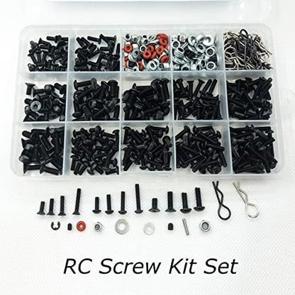 620Pcs RC Screw Kit Screws Assortment Set M3 M4 Hex Nut Shell Buckle RC Repair Tool Kit Hardware Fastener for 1/8 1/10 1/12 1/16 Scale RC Cars Truck Crawler DIY Parts