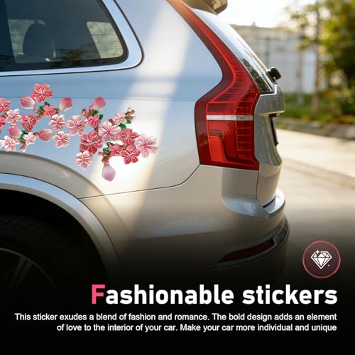 32 PCS 3D Peach Blossom Car Sticker, Resin Material Self-Adhesive Car Body Exterior Decorative Sticker, DIY Personalized Auto Door Ornament, Universal for Most Cars SUVs Trucks (Pink)