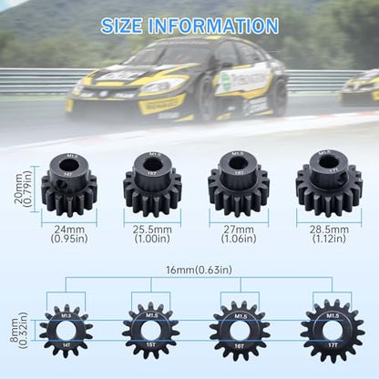M1.5 Pinion Gear 14T 15T 16T 17T 8mm Shaft Steel Motor Gear Set for 1/5 1/6 1/7 1/8 1/10 Tra-xxas Arrma HSP HPI AXIAL LOSI RC Car Brushed Brushless Motor - size: 14T 15T 16T 17T