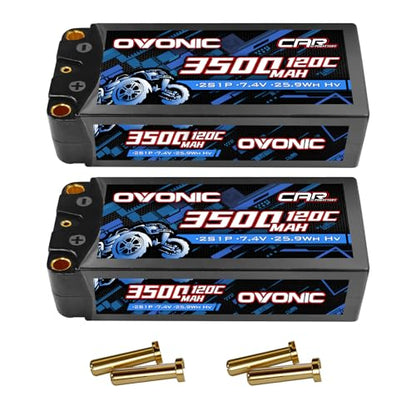 OVONIC 2S HardCase Lipo Battery 7.4V 3500mAh 120C with 5.0 Bullet Dean-Style T Connector for RC Car Truck Vehicles Boat Drone Airplane Quadcopter Helicopter FPV Racing Hobby Models 2 Batteries