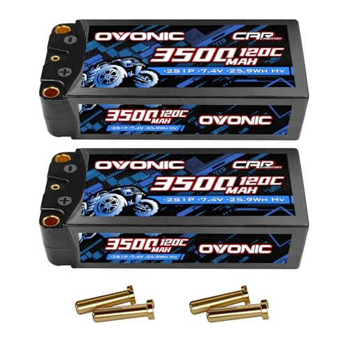 OVONIC 2S HardCase Lipo Battery 7.4V 3500mAh 120C with 5.0 Bullet Dean-Style T Connector for RC Car Truck Vehicles Boat Drone Airplane Quadcopter Helicopter FPV Racing Hobby Models 2 Batteries