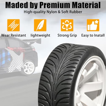 OD 2.55" On Road Rubber Tires Plastic Wheel Rims 12mm Hex for 1/10 RC Car | Compatible with MJX HSP Tamiya HPI Kyosho Traxxas Sakura Redcat WLtoys 1/10 RC On-Road Racing Touring Car (4pcs, White) - style: E-White