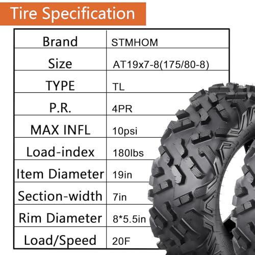 All Terrain Tires 19x7-8,ATV Tires 19x7-8, 4PR Sand Mud Off-Road Tires,Set of 2 ATV Tires, Tubeless - size: 19x7-8 4PR