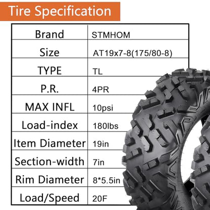 All Terrain Tires 19x7-8,ATV Tires 19x7-8, 4PR Sand Mud Off-Road Tires,Set of 2 ATV Tires, Tubeless - size: 19x7-8 4PR
