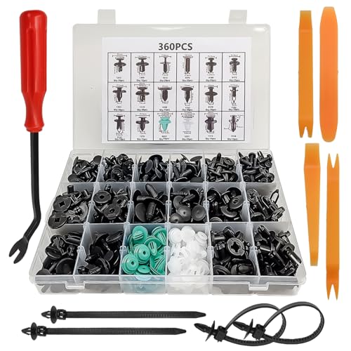 360pcs Bumper Retainer Clips Car Plastic Rivets Fasteners Push Retainer Kit with 18 Most Popular Sizes Auto Push Pin Rivets for Benz, BMW, Toyota, Honda, Subaru, Nissan, Mazda etc