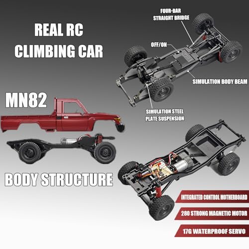 MN-82 1/12 Scale RC Rock Crawler Truck, 4x4 Off-Road Remote Control Car with 2.4GHz Remote & Dual 1200mAh Batteries - Ideal Gift for Birthday/Christmas/Halloween (Ages 8+)