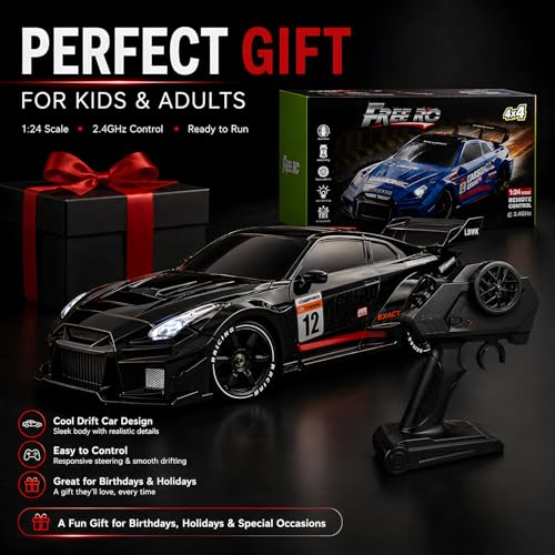 HTURCCOP 1:24 RC Drift 2.4GHz with LED Light Race Car Toys for Boys and Girls Aged 6+ Speed Adjustable up to 23Km/H, High-Speed RC Racing Cars Toy Gift for Boys & Girls - color: Black