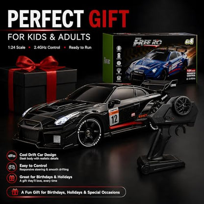 HTURCCOP 1:24 RC Drift 2.4GHz with LED Light Race Car Toys for Boys and Girls Aged 6+ Speed Adjustable up to 23Km/H, High-Speed RC Racing Cars Toy Gift for Boys & Girls - color: Black