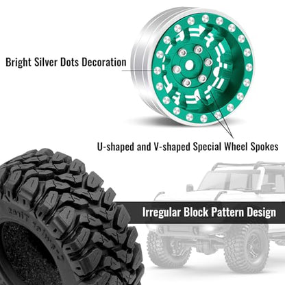 OGRC 1.0 Plus (1.2 Inches) Beadlock Wheels 7mm Negative Offset Wheel Rims Super Soft Sticky Tires for TRX4M SCX24 FCX24 AX24 1/24 1/18 RC Crawler Car - 62 * 24mm (Dark Green) - color: Dark Green