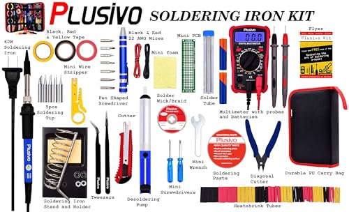 Soldering Iron Kit, 60W Soldering Iron Adjustable Temperature 30-in-1, 5 Solder Tips, Digital Multimeter, Solder Wire, Paste, Desoldering Pump, Tweezers for Electronics Hobby Enthusiast 120V US Plug