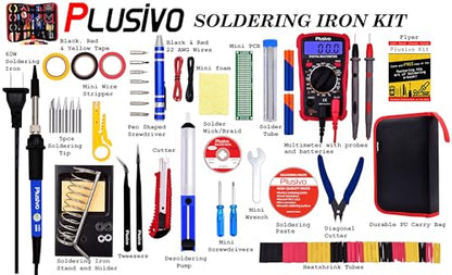 Soldering Iron Kit, 60W Soldering Iron Adjustable Temperature 30-in-1, 5 Solder Tips, Digital Multimeter, Solder Wire, Paste, Desoldering Pump, Tweezers for Electronics Hobby Enthusiast 120V US Plug