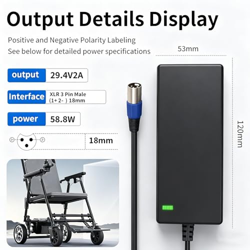 29.4V 2A Charger with XLR Plug for 24V 7S Lithium Battery Charger 24V Universal Battery Charger - size: 2A-Lithium