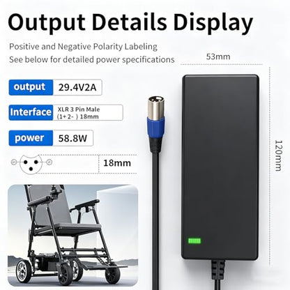 29.4V 2A Charger with XLR Plug for 24V 7S Lithium Battery Charger 24V Universal Battery Charger - size: 2A-Lithium