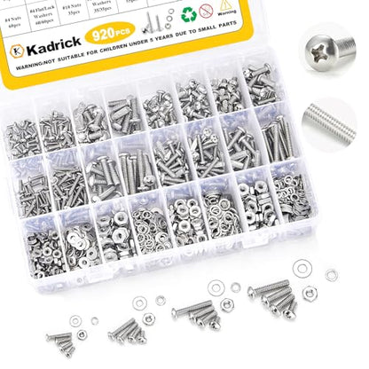 KADRICK 920Pcs Machine Screw Assortment Kit,Stainless Steel #4-40 to #10-24 | 304 Stainless Steel Phillips Pan Head SAE Screw Kit,Assorted SAE Screws Nuts & Washers,#4-40 #6-32 #8-32 #10-24 - size: SS #4-#10 920Pcs