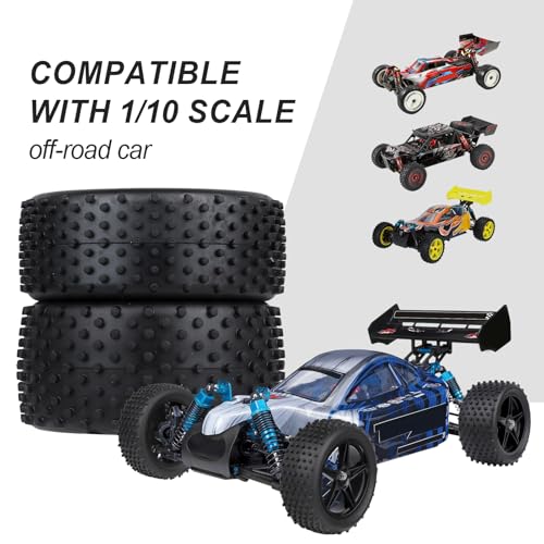 Hobbypark Pre-Glued 1/10 Buggy Wheels and Tires, Front (34mm Width) and Rear(42mm Width), Foam Inserts, 12mm Wheel Hex Hubs 4mm Axle Hole, Set of 4